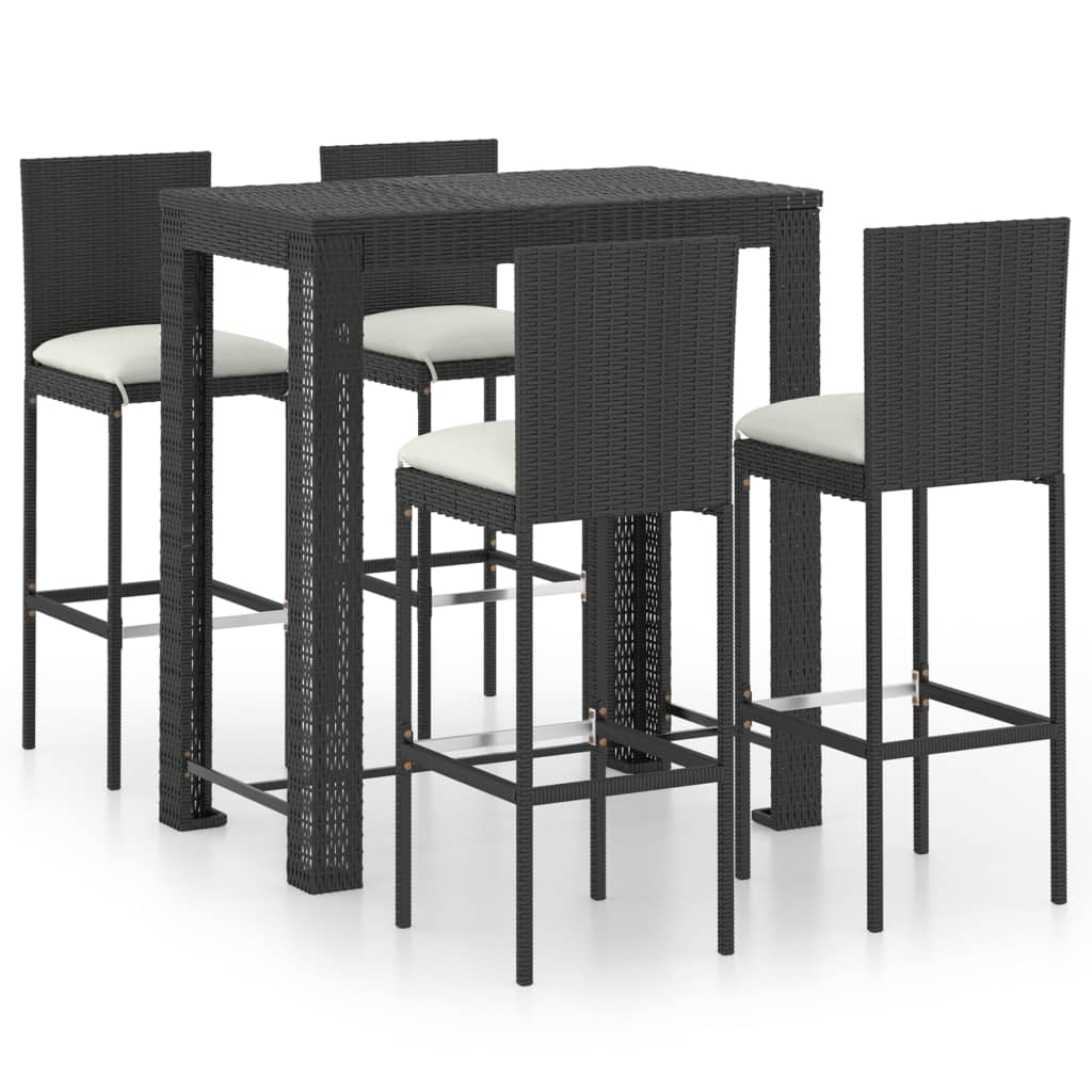 5 Piece Garden Bar Set with Cushions Poly Rattan Black