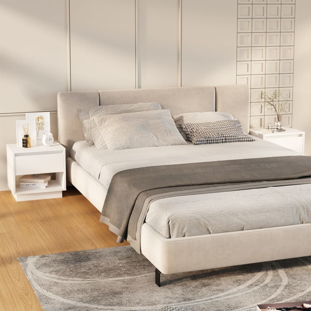 Bedside Table - FREMONT 2 Piece Nightstand White 45cm