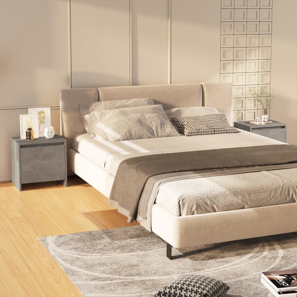 Bedside Table - FRESNO 2 Piece Nightstand Concrete Grey 45cm