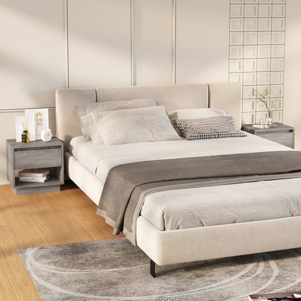 Bedside Table - FREMONT 2 Piece Nightstand Grey Sonoma 45cm