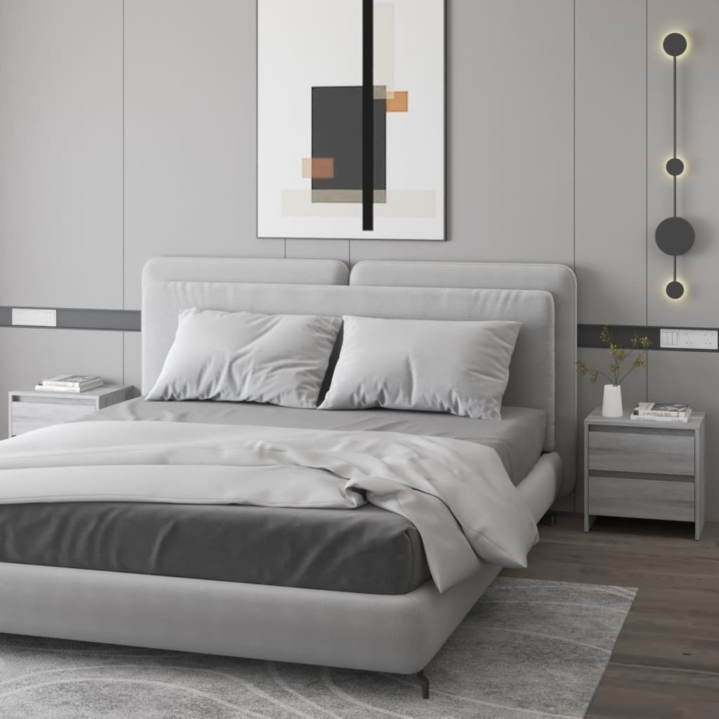 Bedside Table - GREENWOOD 2 Piece Nightstand Grey Sonoma 45cm