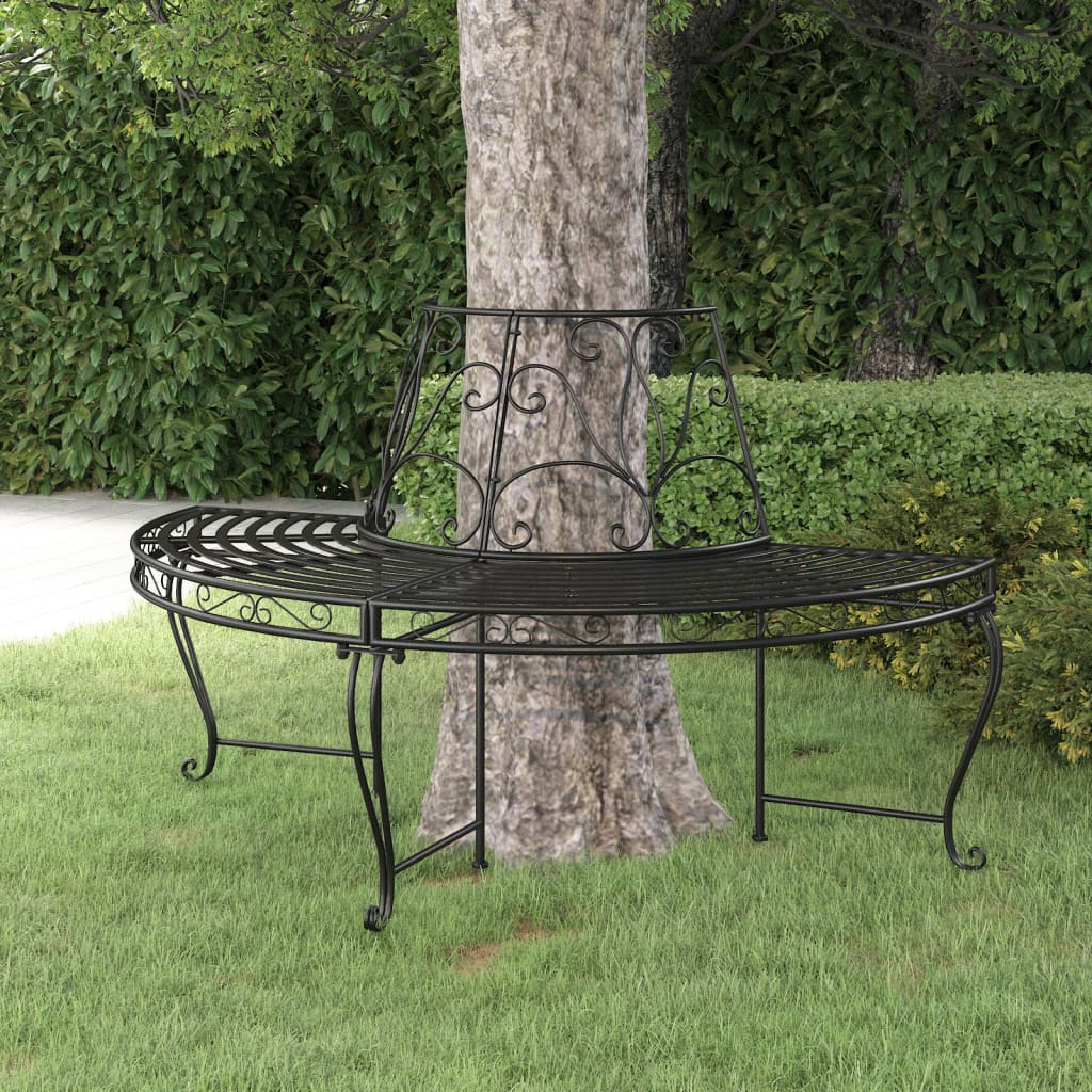 Half Round Tree Bench 60 cm Black Steel