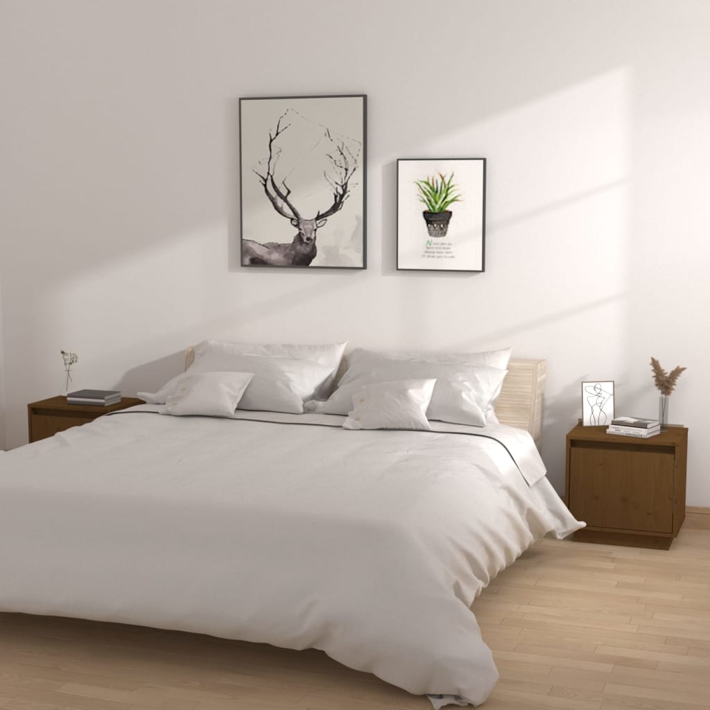 Bedside Table - DRYDEN Zoe 2 Piece Nightstand Honey Brown 40cm
