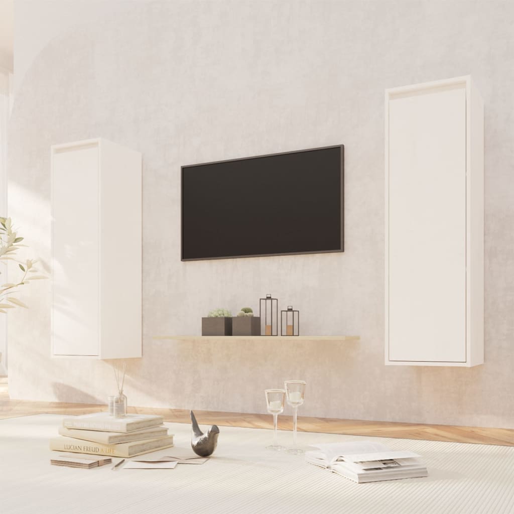 Wall Cabinets 2 pcs White 30x30x100 cm Solid Pinewood