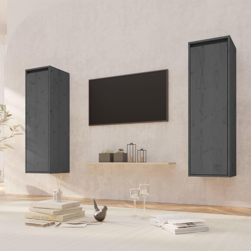 Wall Cabinets 2 pcs Grey 30x30x100 cm Solid Pinewood