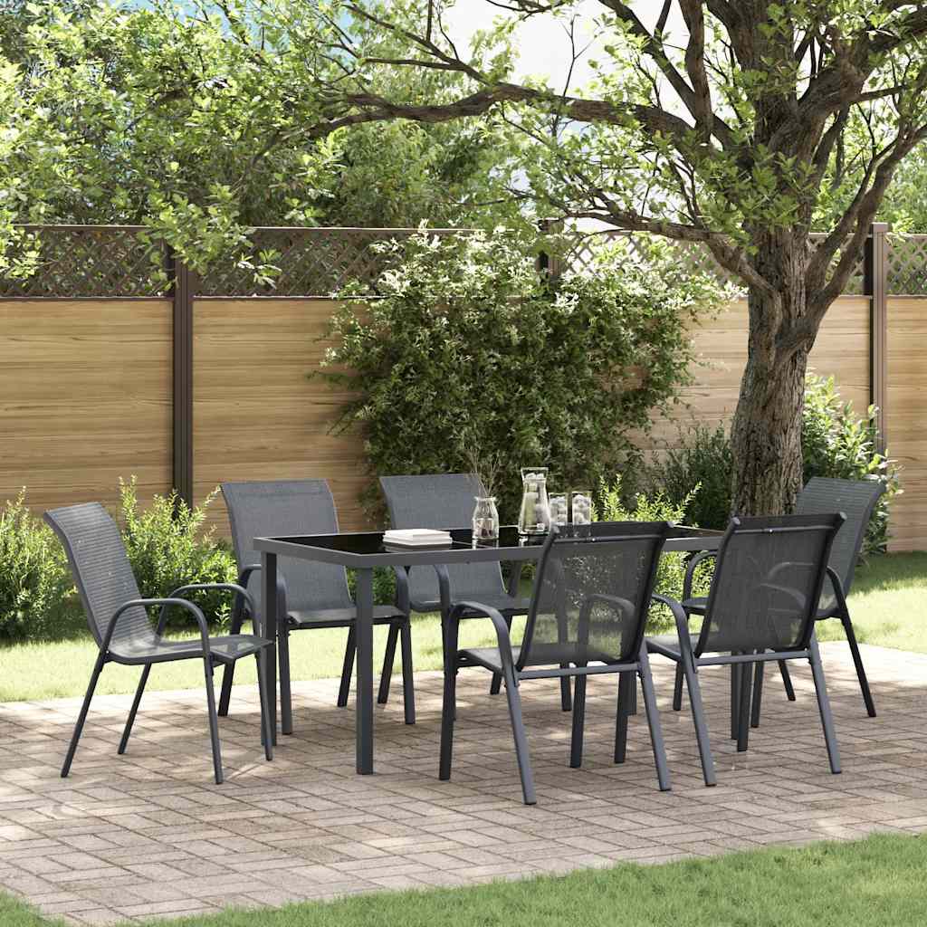 Stackable Garden Chairs 6 Pieces Grey Textilene Fabric