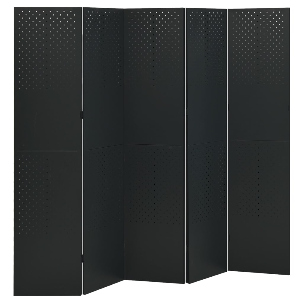 5-Panel Room Dividers 2 pcs Black 200x180 cm Steel