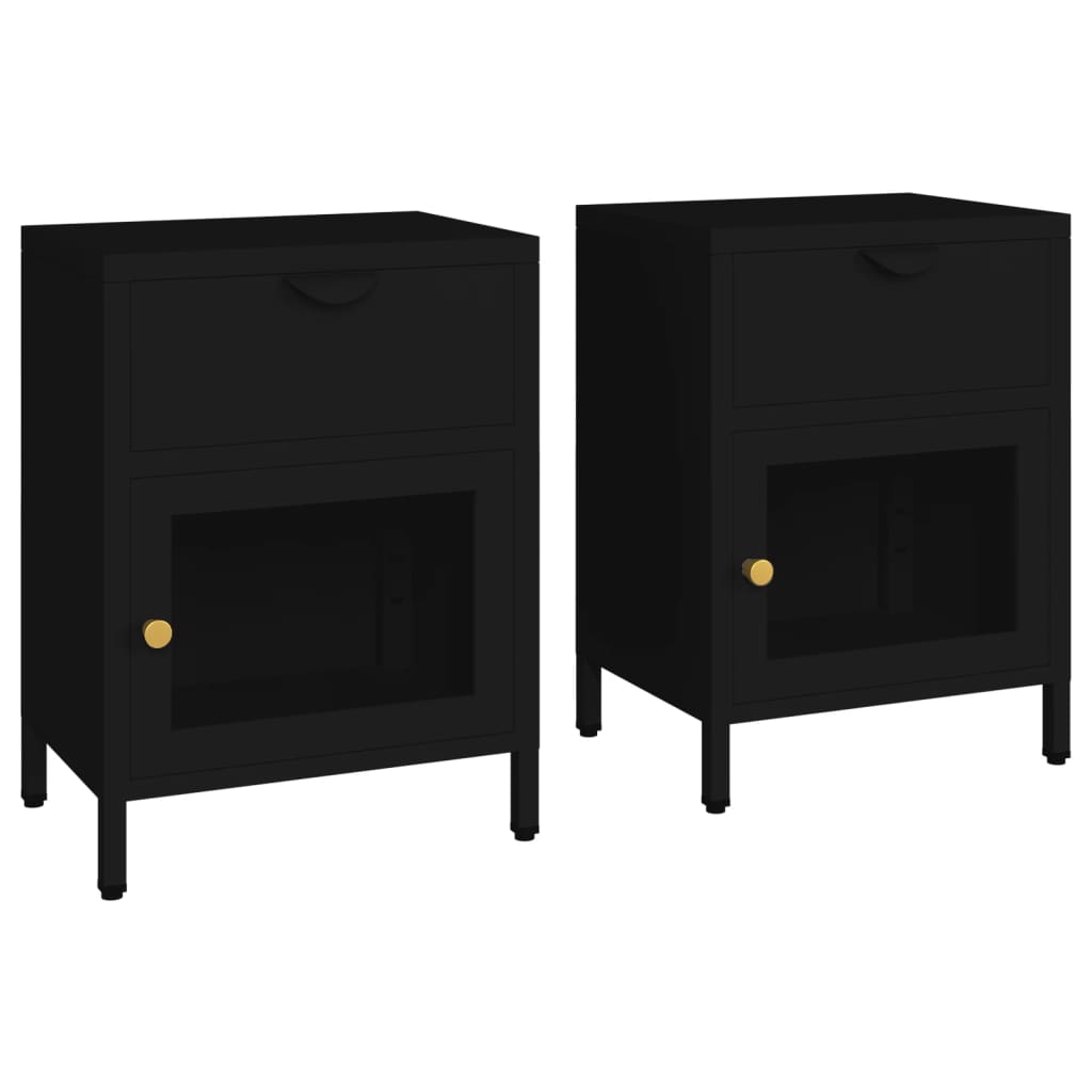 Bedside Table - TRAPANI 2 Piece Nightstand Black 40cm