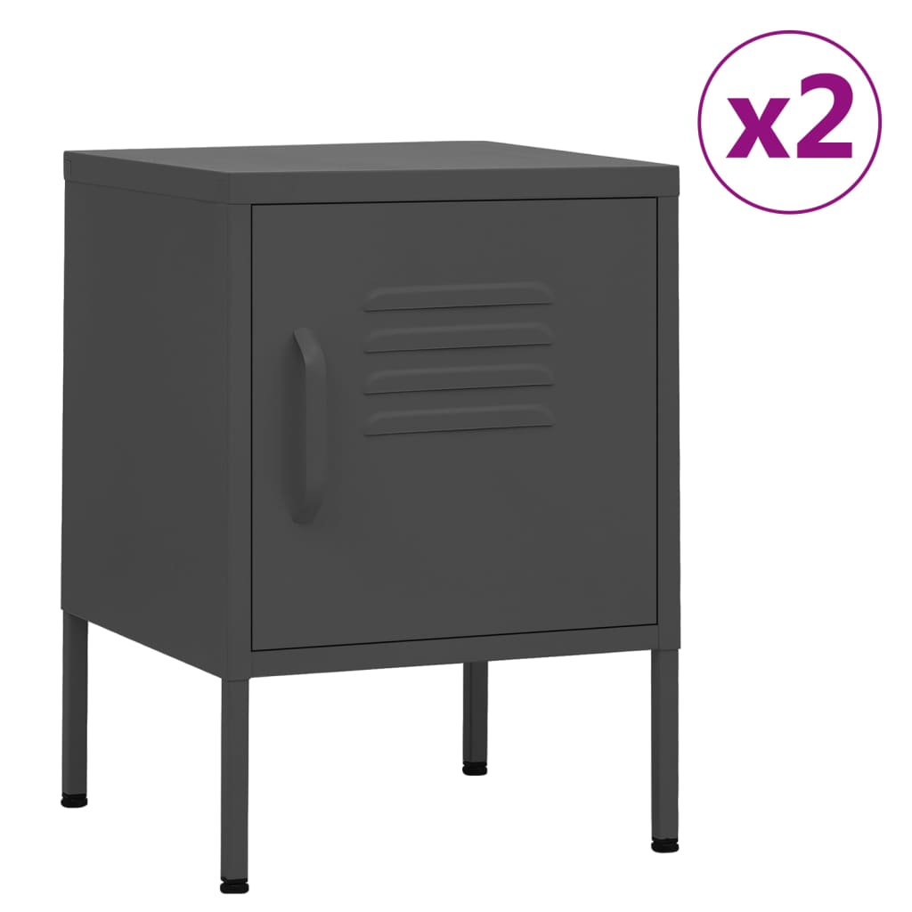 Bedside Table - MAYER Nizwa 2 Piece Nightstand Anthracite 35cm