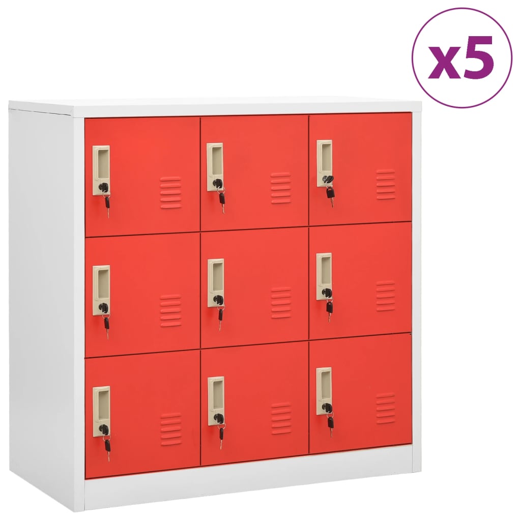 Locker Cabinets 5 pcs Light Grey and Red 90x45x92.5 cm Steel