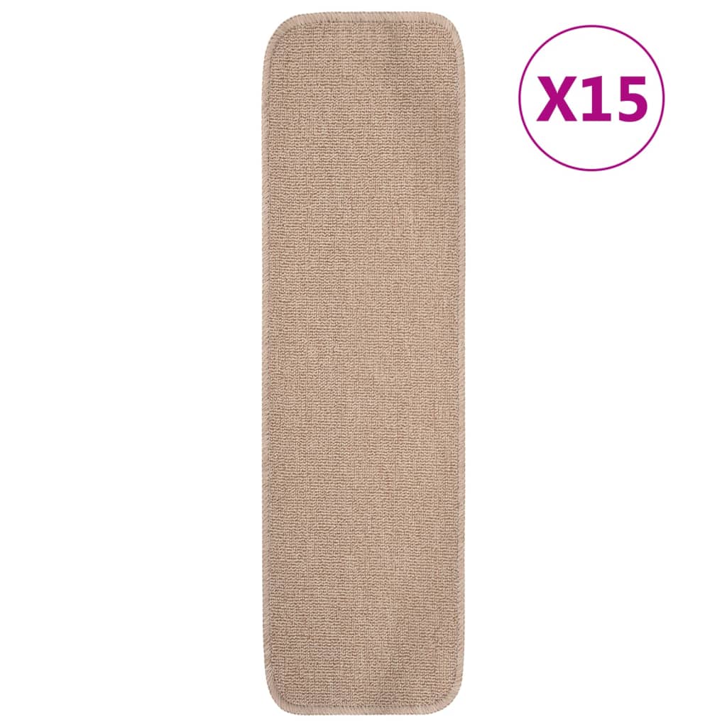 Anti Slip Stair Mats 15 pcs 75x20 cm Beige Rectangular