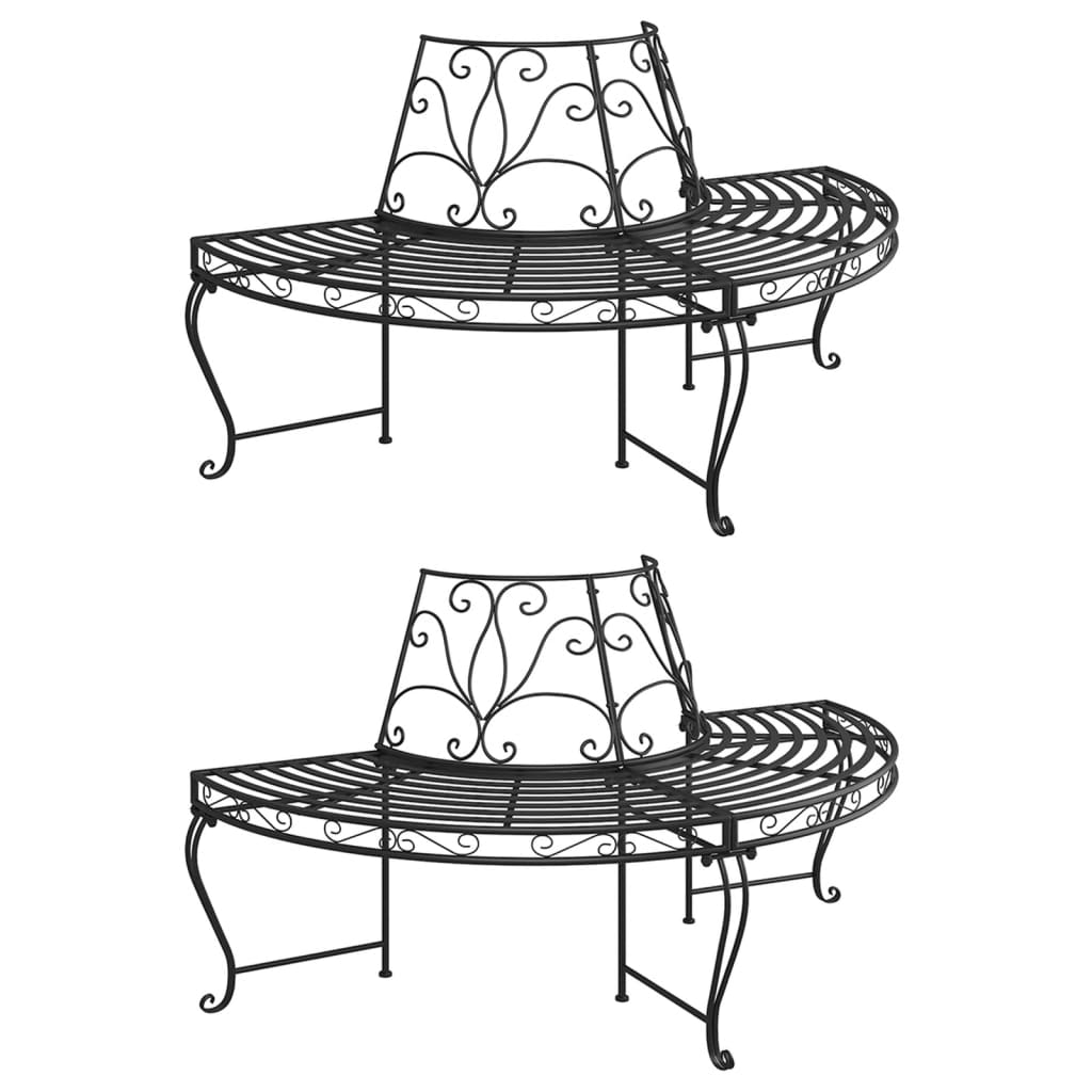 Half Round Tree Bench 2 pcs Ã 160 cm Black Steel