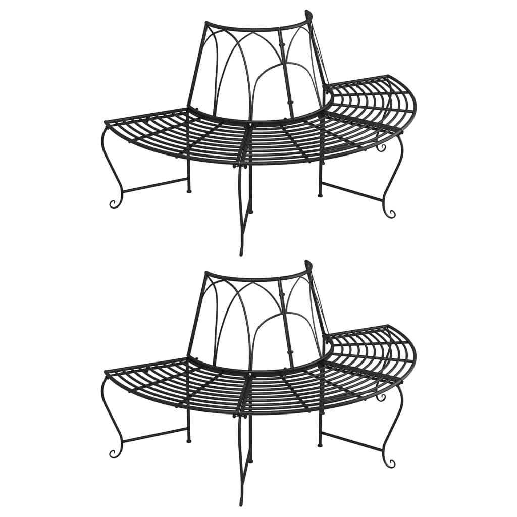 Half Round Tree Bench 2 pcs Ã ̃159 cm Black Steel