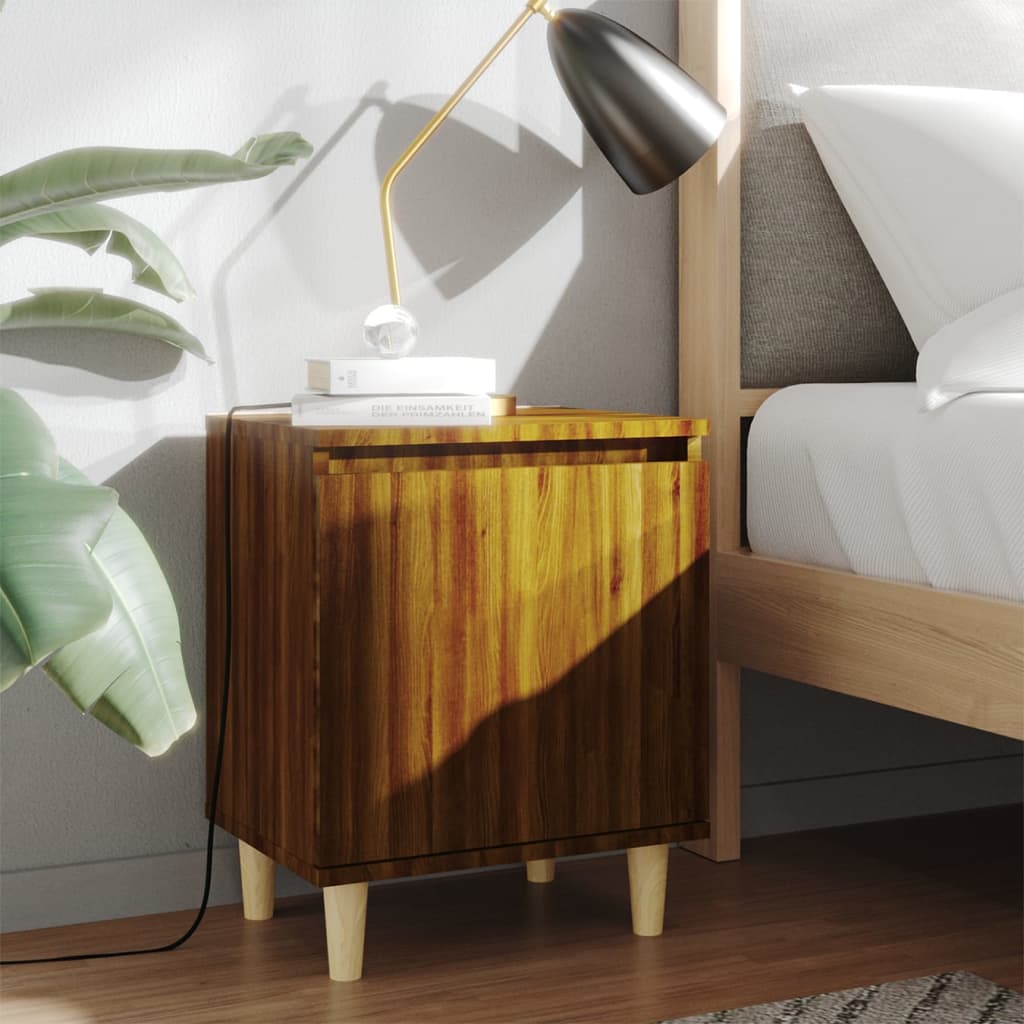 Bedside Table - ABERDEEN Wyn Nightstand Brown Oak 40cm