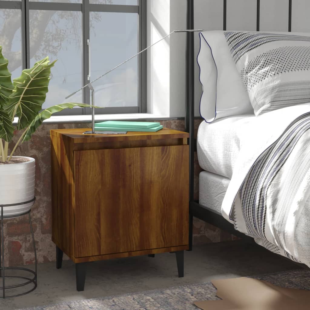 Bedside Table - ANGUS Len Nightstand Brown Oak 40cm