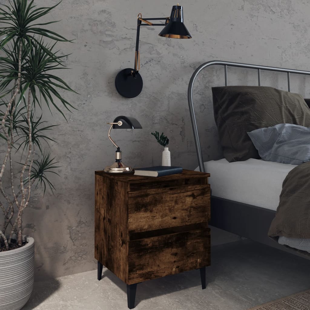 Bedside Table - PRESTON 2 Piece Nightstand Smoked Oak 40cm