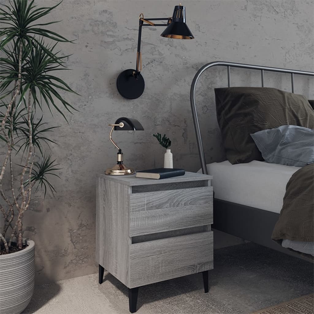 Bedside Table - PRESTON 2 Piece Nightstand Grey Sonoma 40cm