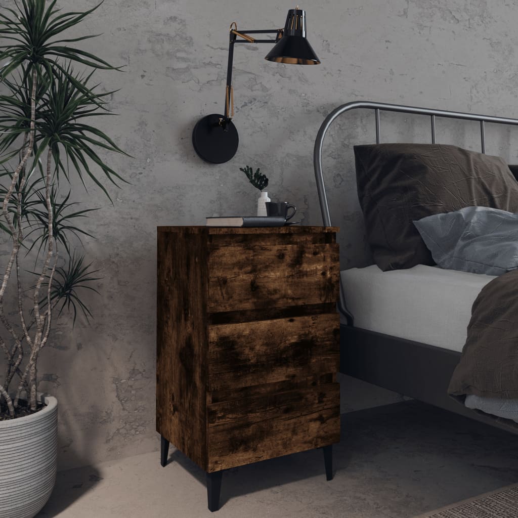 Bedside Table - MORGAN Nightstand Smoked Oak 40cm