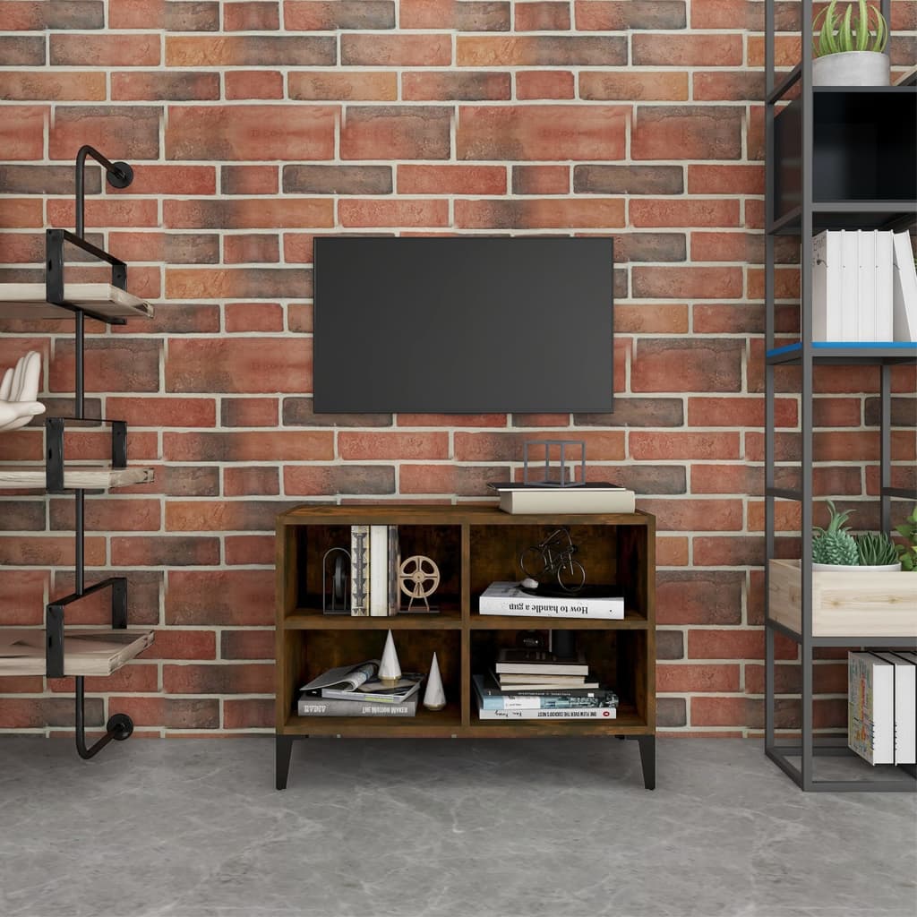 TV Cabinet with Metal Legs Smoked Oak 69.5x30x50 cm