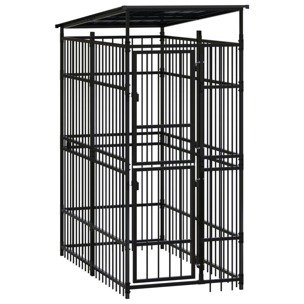 Outdoor Dog Kennel with Roof Steel 1.84sqm