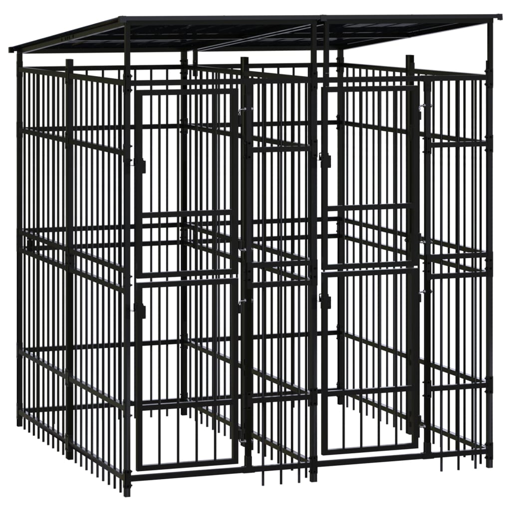 Outdoor Dog Kennel with Roof Steel 3.69sqm