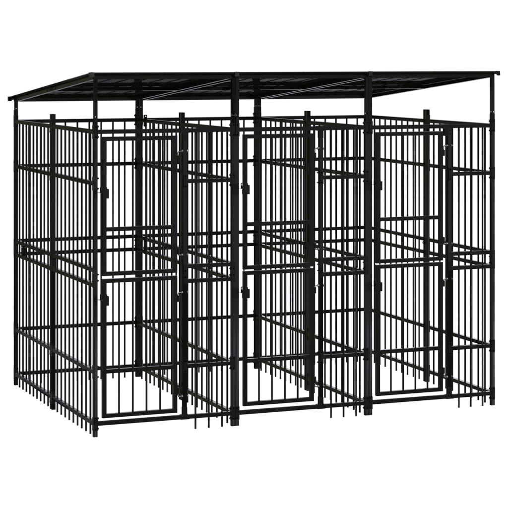 Outdoor Dog Kennel with Roof Steel 5.53sqm