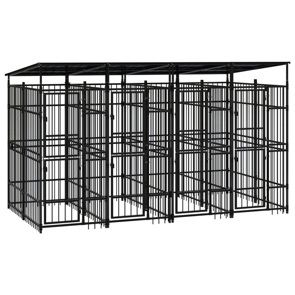 Outdoor Dog Kennel with Door and Roof Steel 7.37sqm