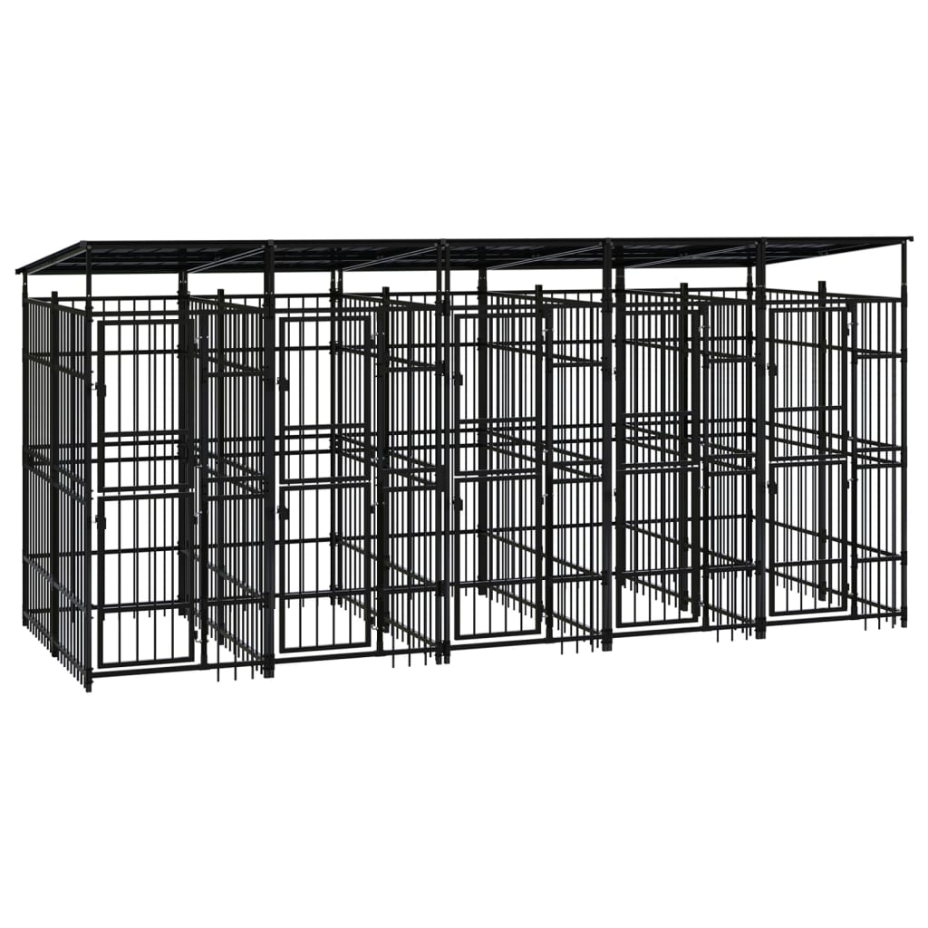 Outdoor Dog Kennel with Roof Steel 9.22sqm