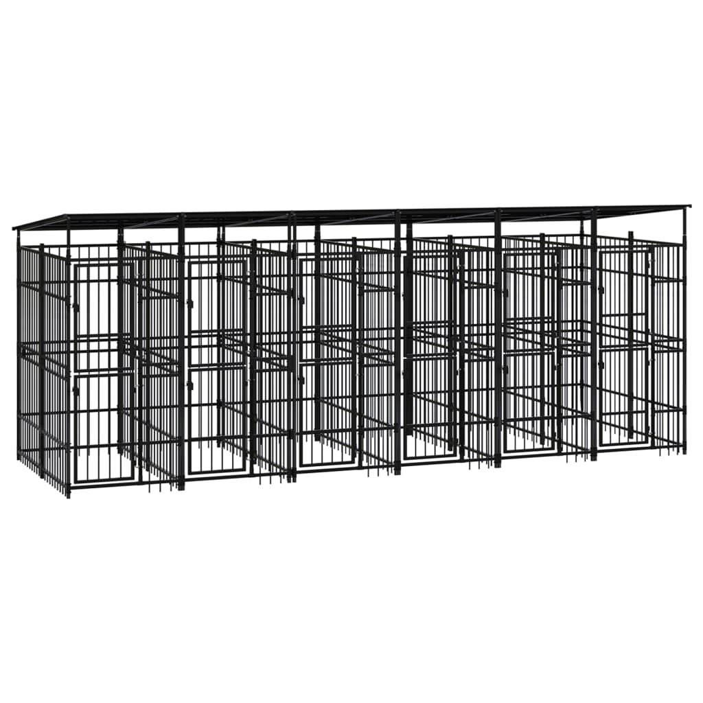 Outdoor Dog Kennel with Roof Steel 11.06sqm