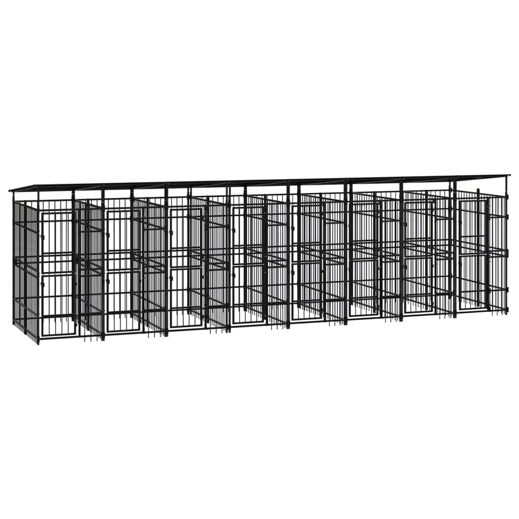 Outdoor Dog Kennel with Roof Steel 14.75sqm