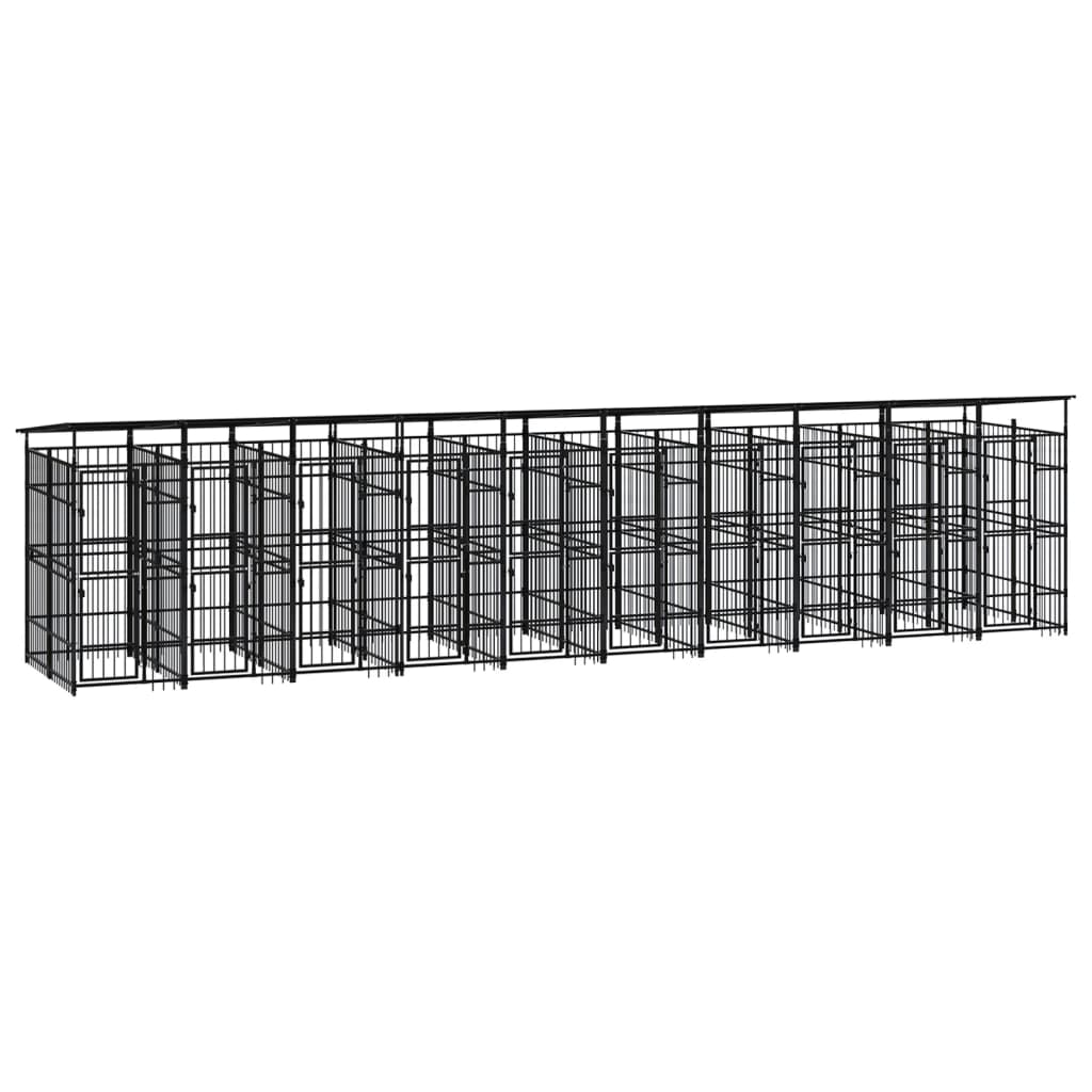 Outdoor Dog Kennel with Roof Steel 18.43sqm
