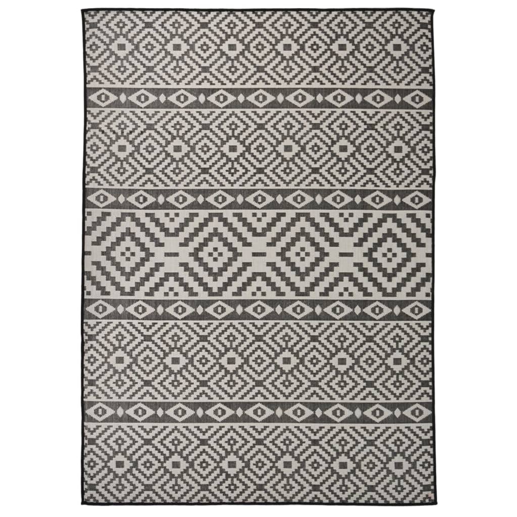 Outdoor Flatweave Rug 120x170 cm Black Stripes