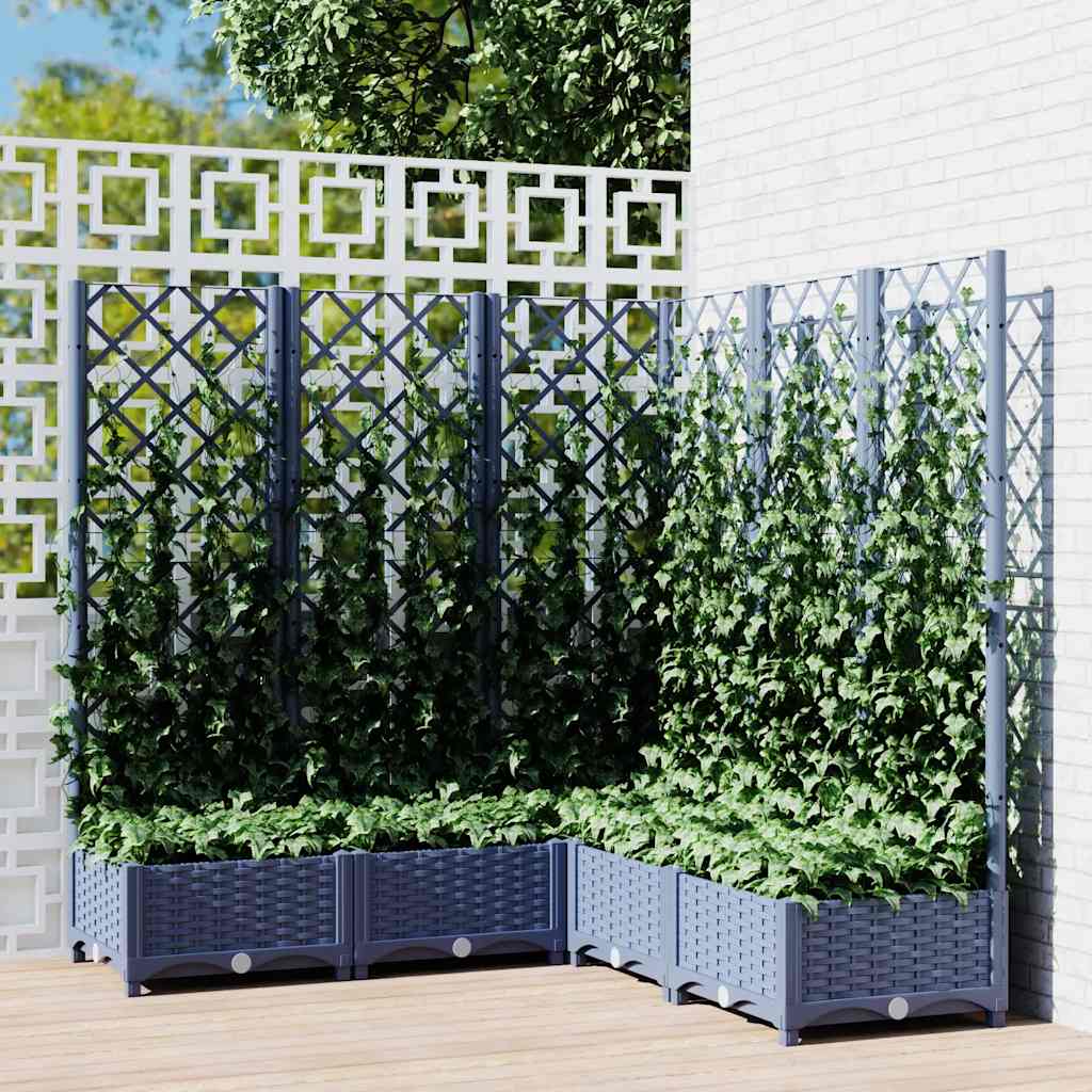 Garden Planter with Trellis Blue Grey 120x120x121.5 cm PP