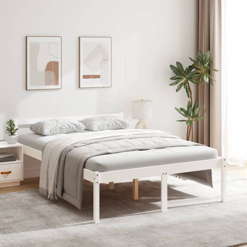Bed Frame White 135x190 cm Double Solid Wood Pine