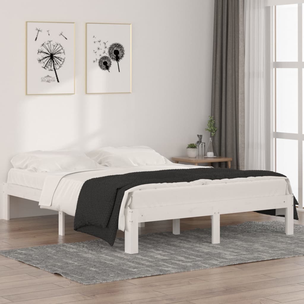 Bed Frame White Solid Wood Pine 140x190 cm