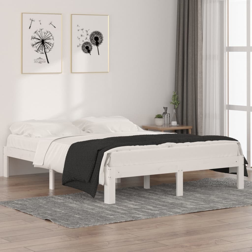 Bed Frame White Solid Wood 150x200 cm King Size