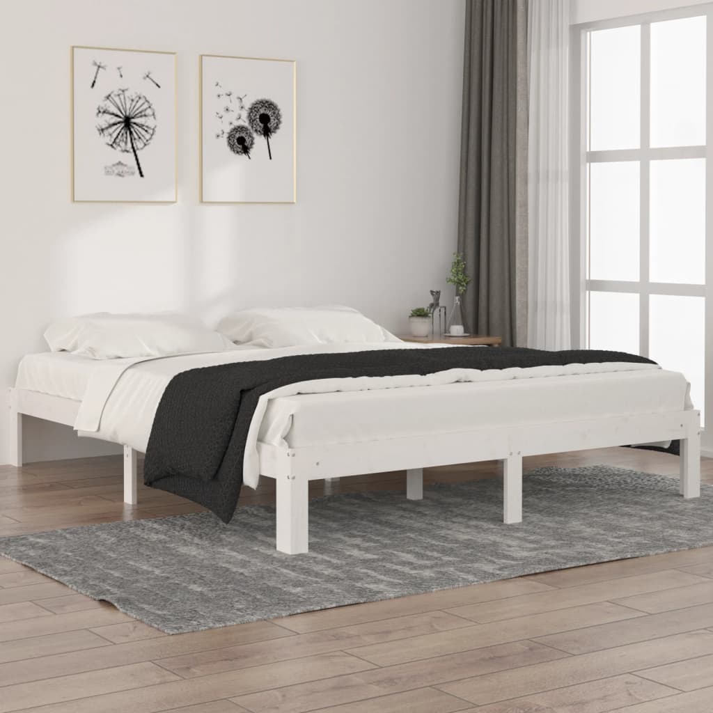 Bed Frame White Solid Wood Pine 160x200 cm