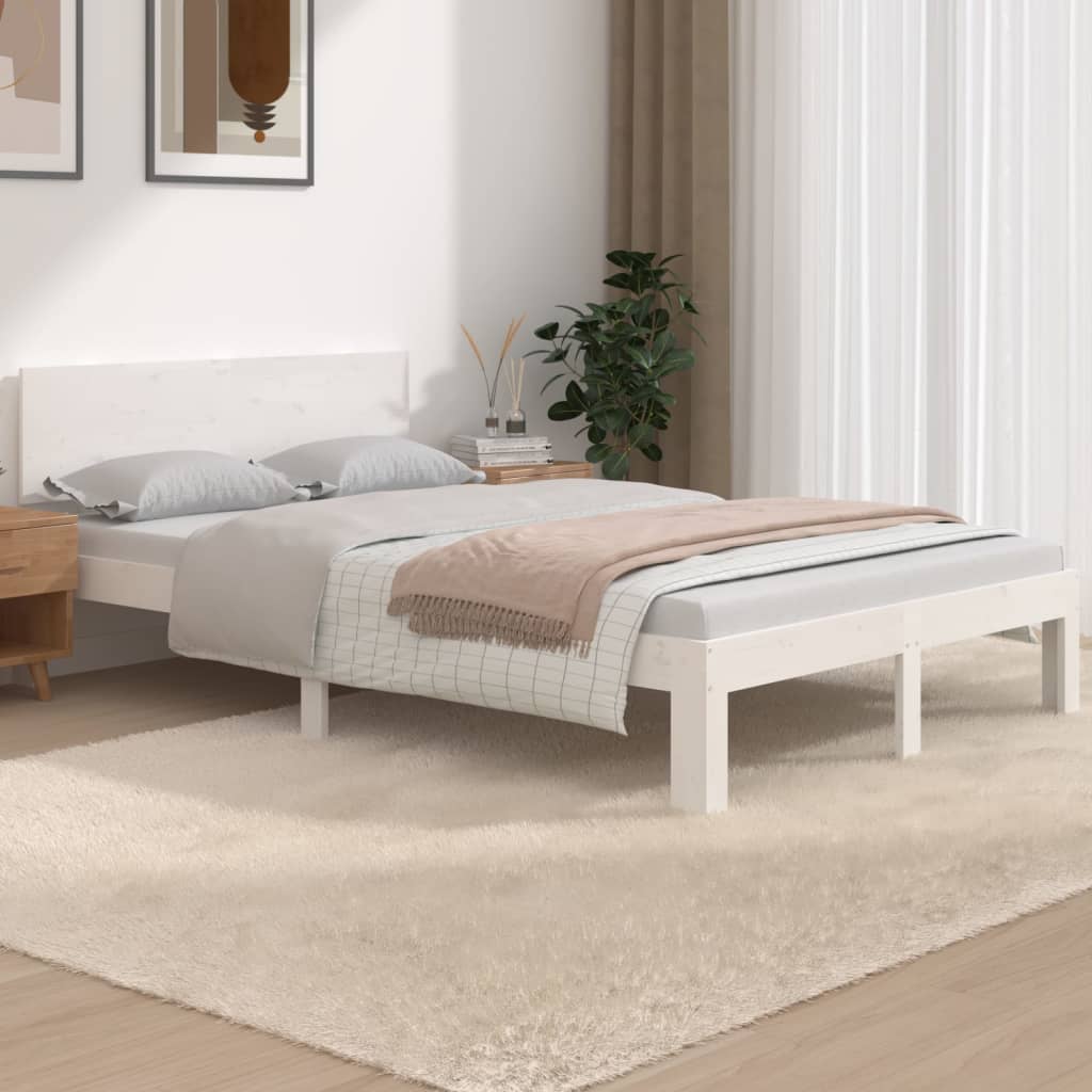 Bed Frame White Solid Wood 120x190 cm Small Double