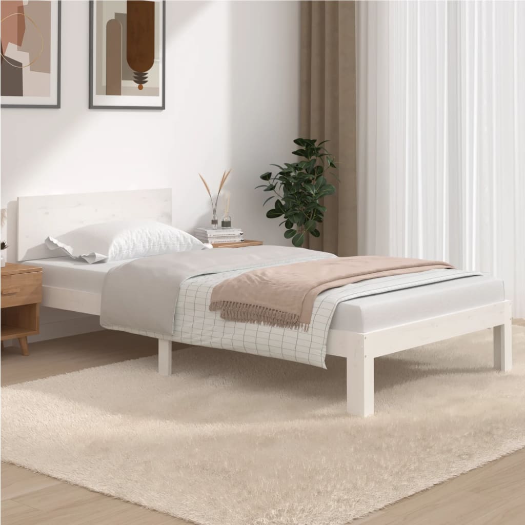 Bed Frame White Solid Wood Pine 100x200 cm