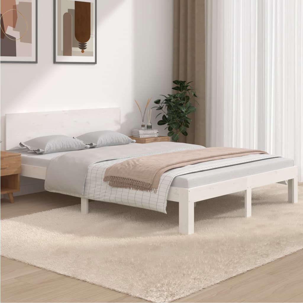 Bed Frame White Solid Wood 150x200 cm King Size