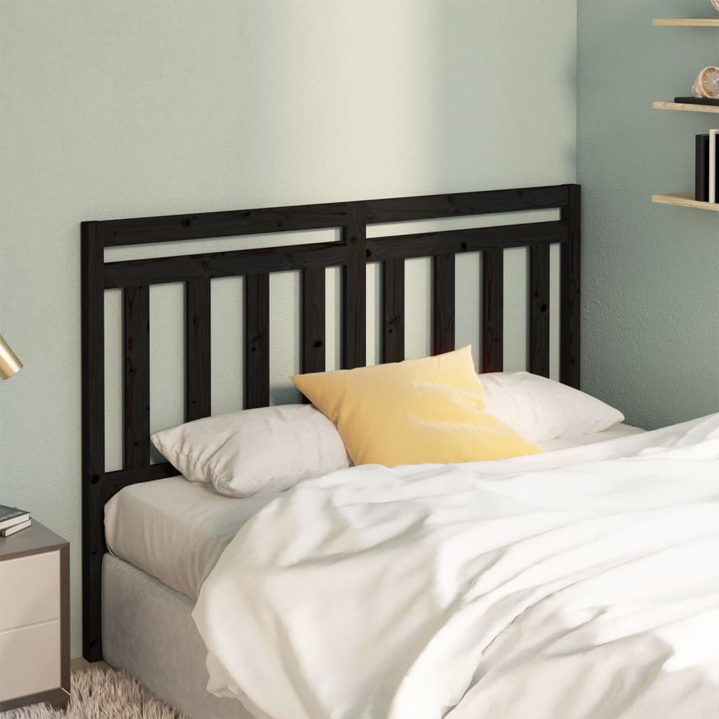 Bed Headboard Black 146x4x100cm Solid Wood Pine