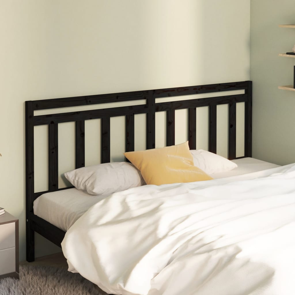 Bed Headboard Black 186x4x100 cm Solid Wood Pine