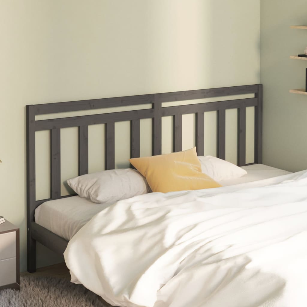Bed Headboard Grey 206x4x100cm Solid Wood Pine