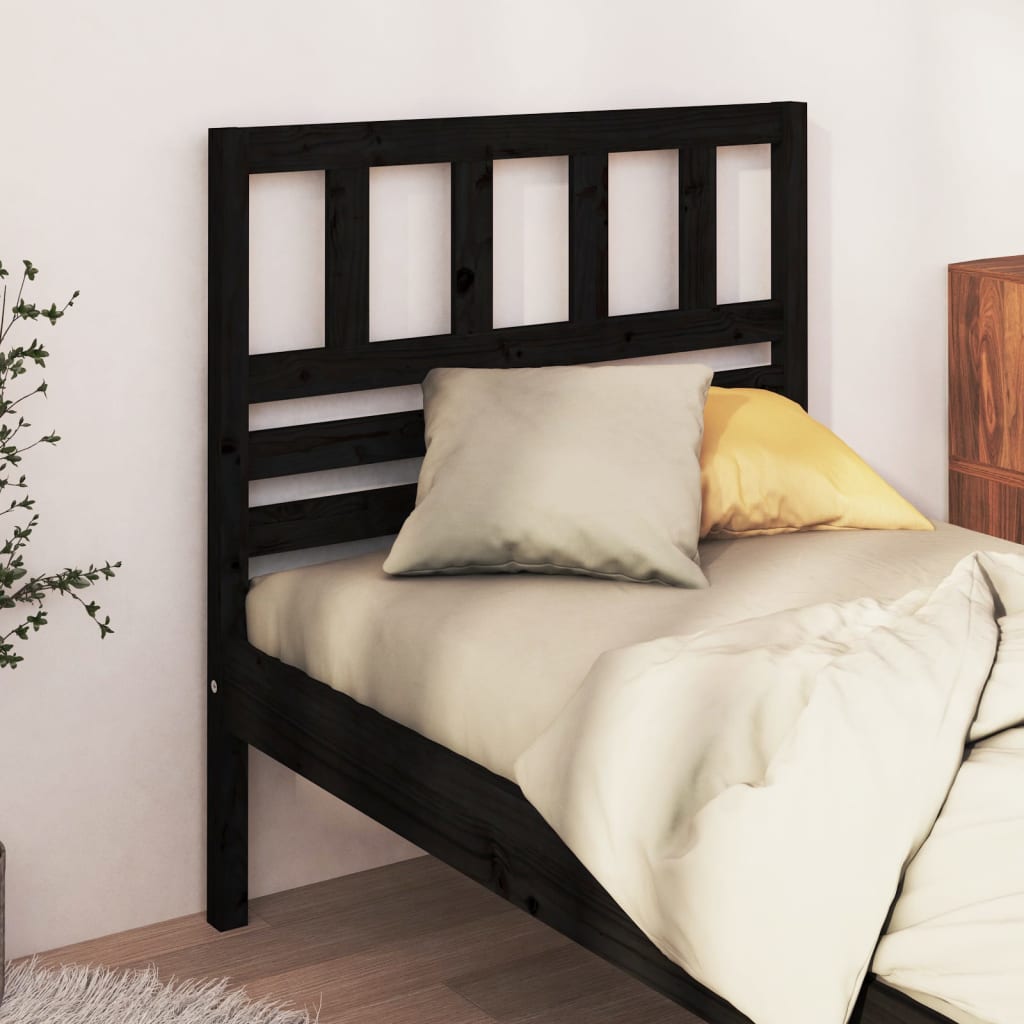 Bed Headboard Black 106x4x100 cm Solid Wood Pine