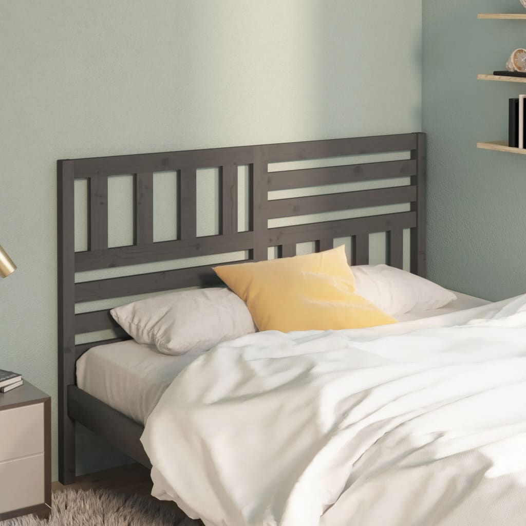 Bed Headboard Grey 146x4x100 cm Solid Wood Pine