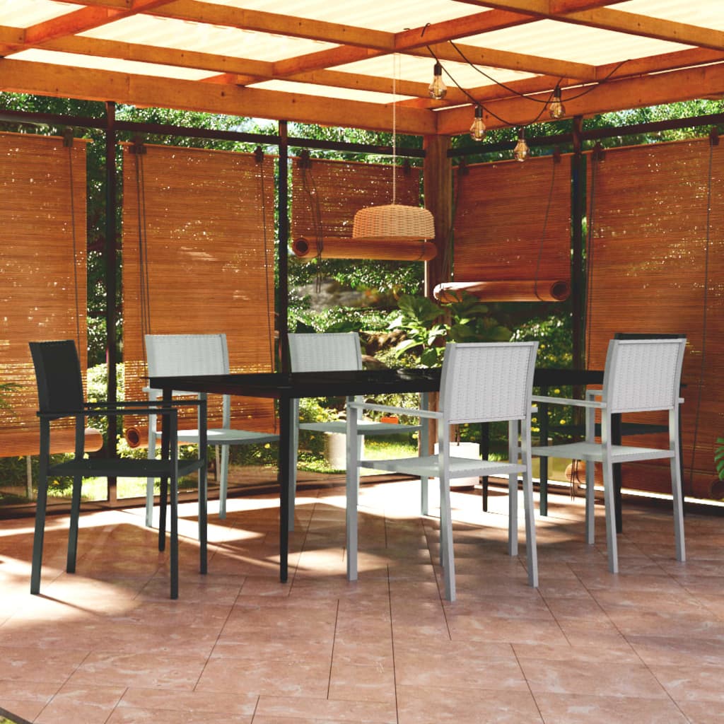 7 Piece Garden Dining Set Black and White