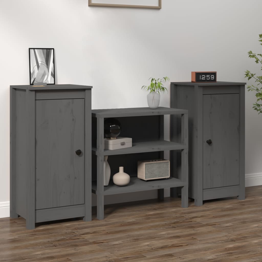 Sideboards 2 pcs Grey 40x35x80 cm Solid Wood Pine