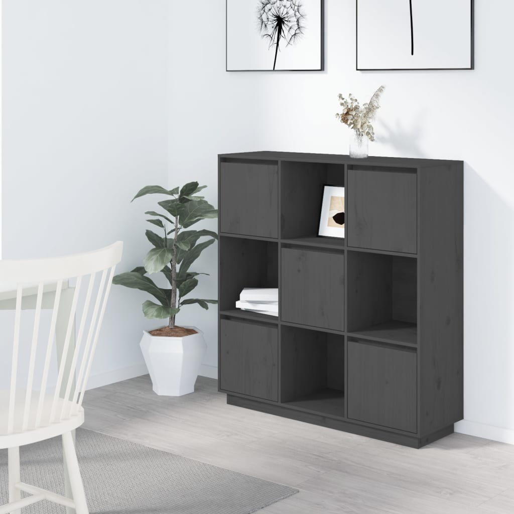 Highboard Grey 110.5x35x117 cm Solid Wood Pine