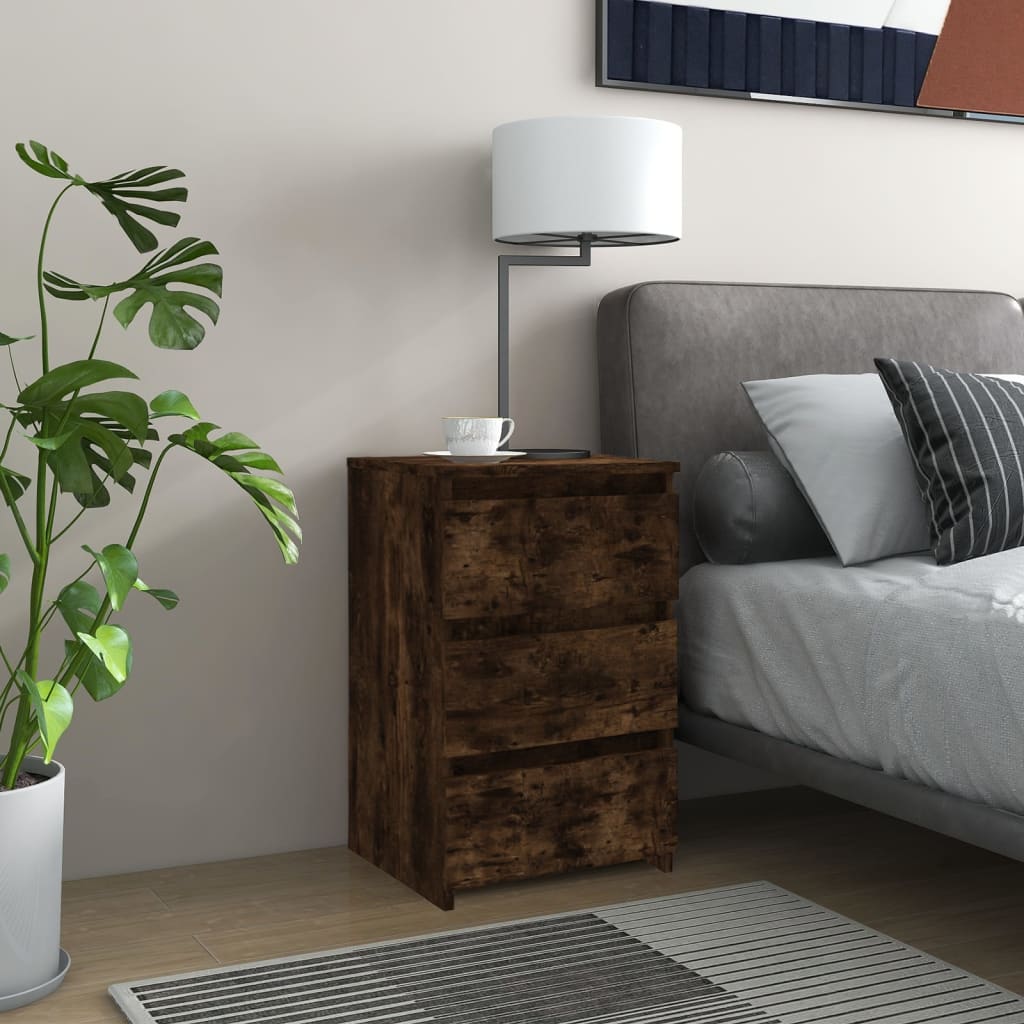 Bedside Table - NAPOLI Nightstand Smoked Oak 40cm