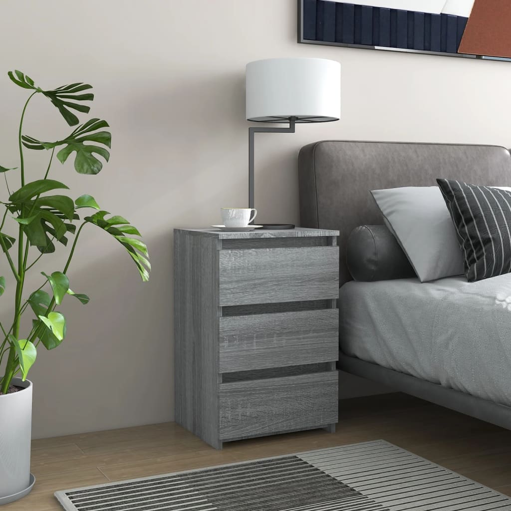 Bedside Table - NAPOLI 2 Piece Nightstand Grey Sonoma 40cm